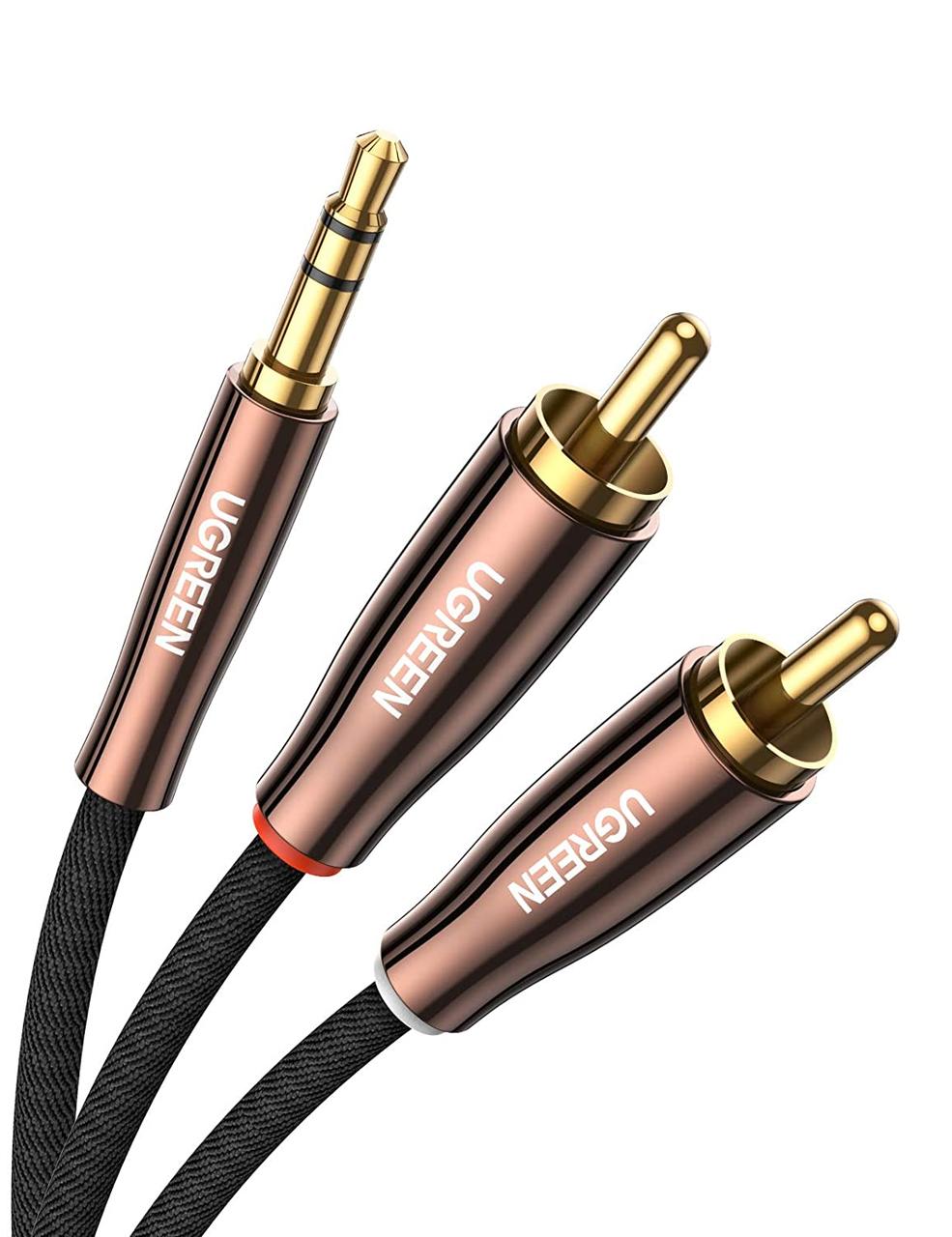 Кабель аудіо Ugreen 3.5 mm to 2 RCA стереорозгалужувач RCA Y 1 м Black (AV170), фото 1