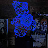 Акриловый 3D светильник-ночник мишка с сердцем 4 синий