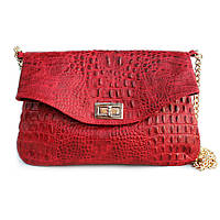 Шкіряна сумочка-клатч Poolparty Red crocodile clutch з ланцюжком