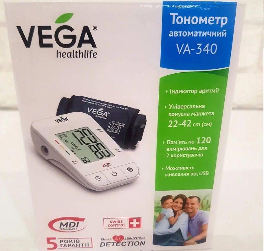 Тонометр VEGA VA-340 new micro USB з LUX манжетою 22-32 см гарантія 5 років