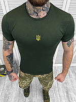 Военная футболка потоотводящая с тризубом хаки Coolpass Тактическая футболка ВСУ haki (DB-15223)