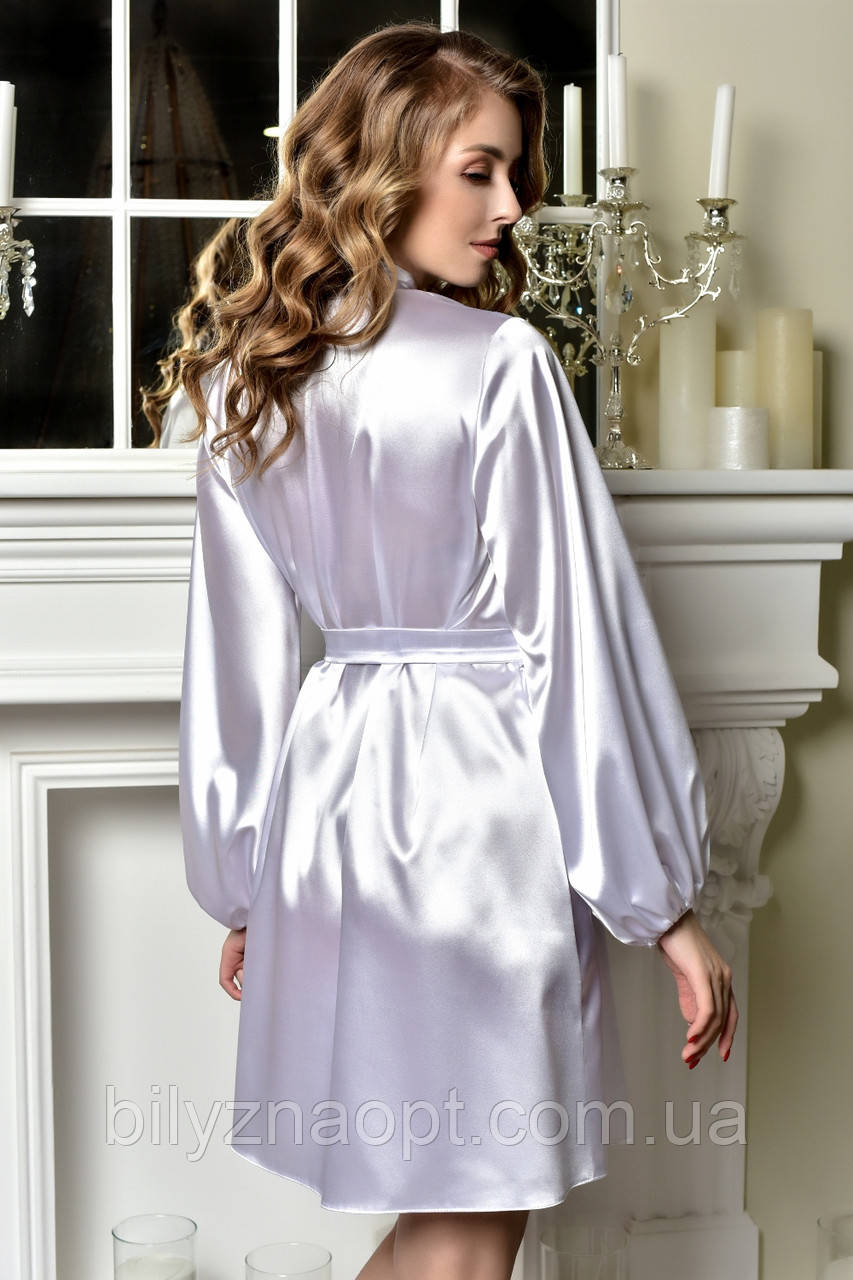 Белый атласный комплект для невесты пеньюар с халатом - фото 9 - id-p1870868669