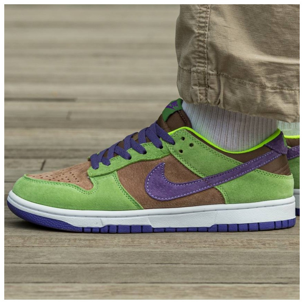 Чоловічі кросівки Nike SB Dunk Low Veneer Multicolor Brown Purple Green, замшеві кросівки найк сб данк венір