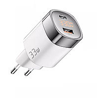 Зарядное устройство Essager сетевое 33W GaN III PD USB-C+USB-A с дисплеем White (JT-P18)