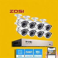 Комплект видеонаблюдения IP POE Audio Zosi 5МП 5MP 4 камеры регистратор 8 каналов IP провода для монтажа
