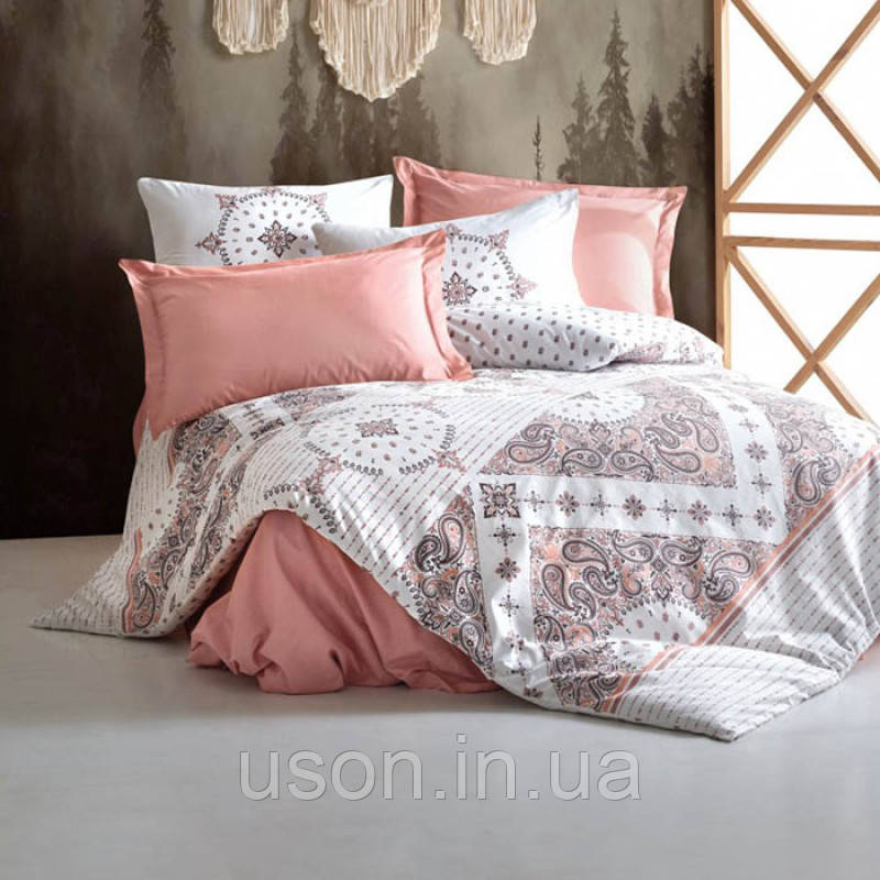 Комплект постільної білизни із бавовни Cotton box ранфорс євро розмір Bohem Riva Kahve, фото 1