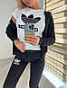 Жіночий спортивний костюм-трійка Adidas жіночий з футболкою легкий весна-літо чорний (Адідас трикотаж двунитка Туреччина), фото 8