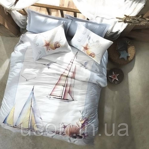 Комплект постільної білизни із бавовни Cotton box ранфорс євро розмір Maritime Yacht Mavi, фото 1