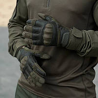 Защитные военные перчатки MGH Олива черый (М - ХЛ) Натуральная кожа Штурмовые полнопалые перчатки ЗСУ