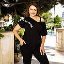 Жіночий чорний літній костюм з футболки та бридж, фото 2