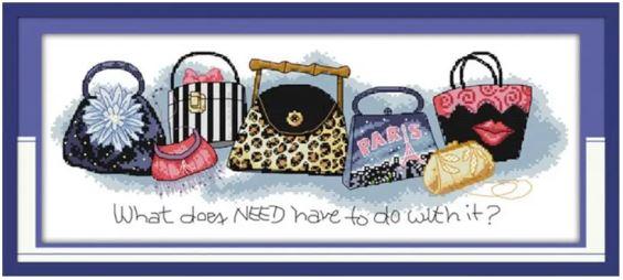 Набір для вишивання за нанесеною на канву схемою  "Always be short of a bag". AIDA 14CT printed, 48*21 см, фото 1