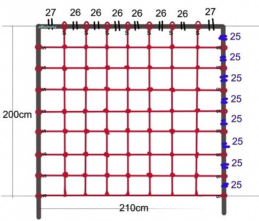 Сітка для лазіння x 2,00 2,10 м S-Hook для дитячих ігрових комплексів, фото 1