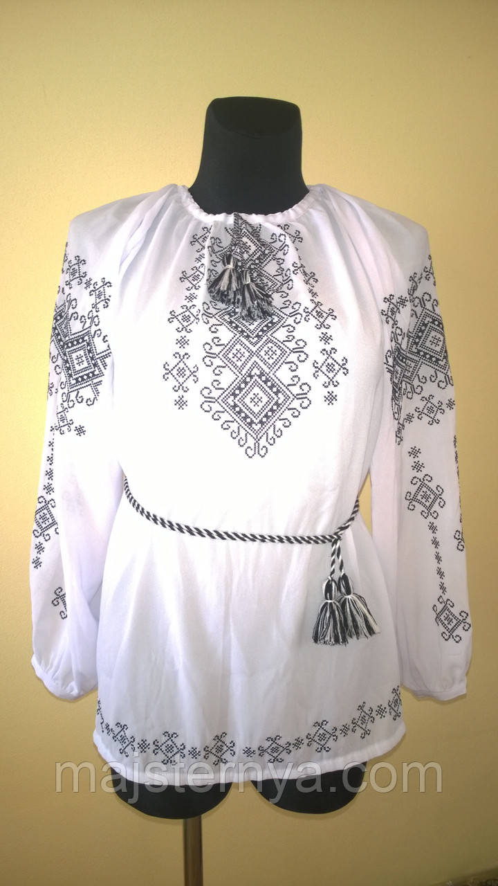 Вишиванка жіноча "Талісман" на білому шифоні, блуза, машинна вишивка