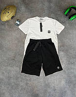 Комплект мужской Stone Island (Стон Айленд) Шорты + Футболка | Спортивный костюм на лето белый-черный
