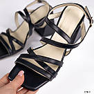 Хіт сезону! Чорні жіночі шкіряні босоніжки на підборах, фото 10