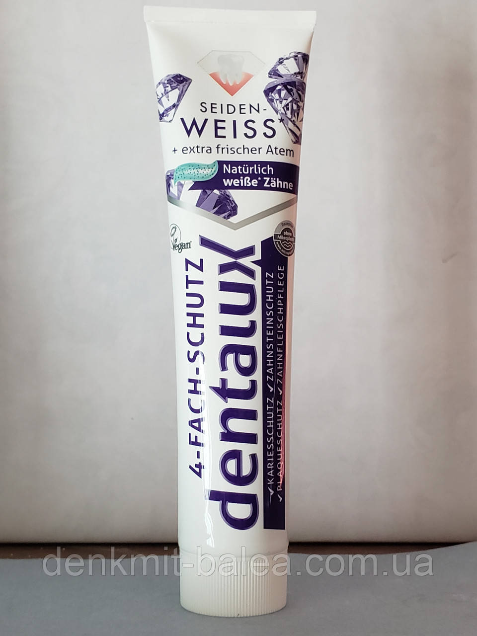 Зубная паста с отбеливающим эффектом Dentalux Seidenseiss 4- Fach Schutz 125 мл. - фото 1 - id-p1871045230
