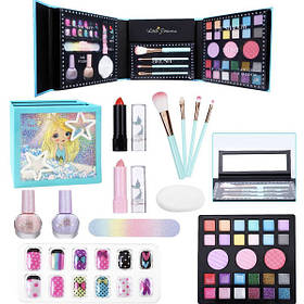 Дитяча косметика для макіяжу та манікюру Набір подарунковий у кейсі-книзі 38 в 1 Блакитний (60096)