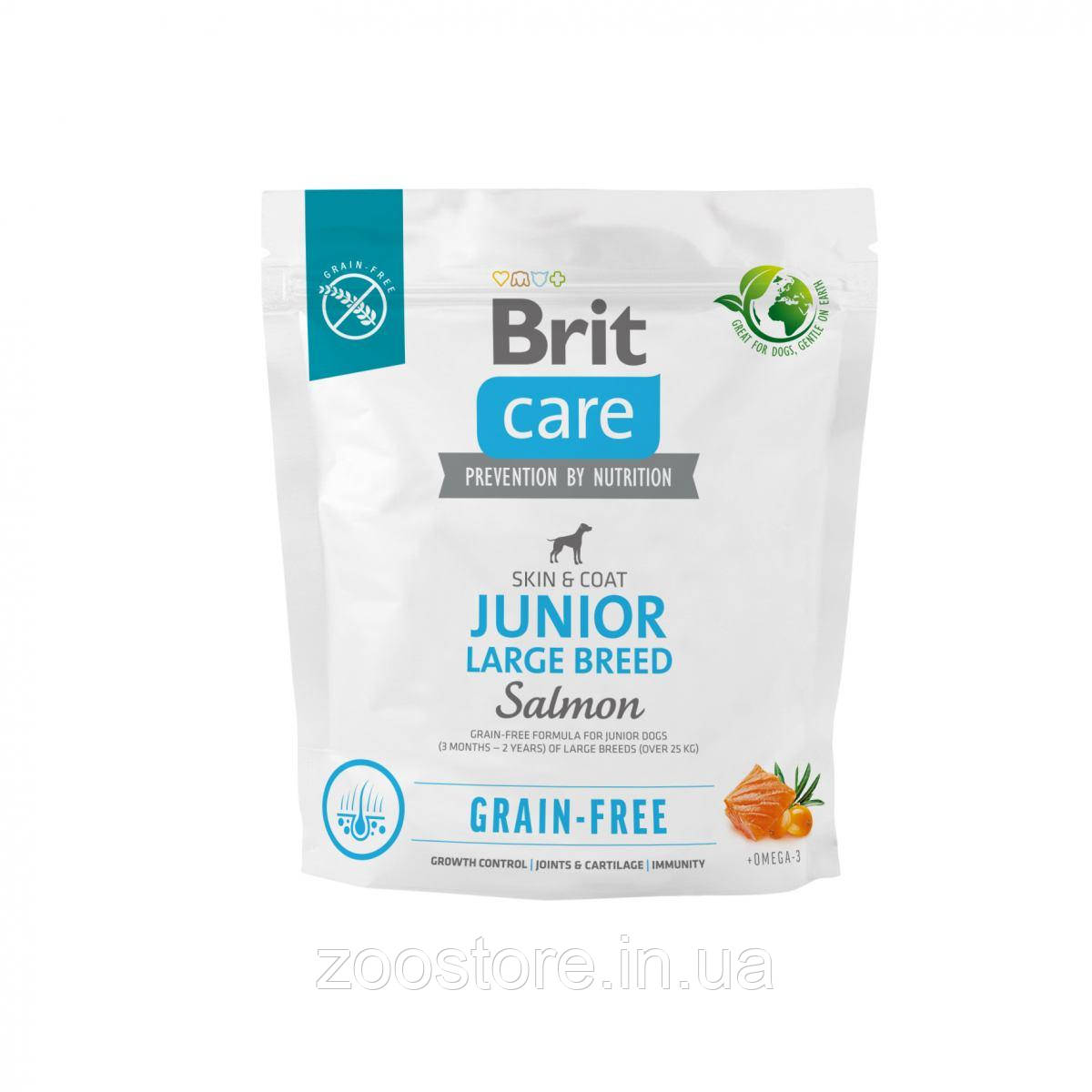 Корм сухий для цуценят великих порід (вагою від 25 кг) Brit Care Dog Grain-free Junior Large Breed беззерновий з лососем 1 кг