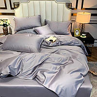 Однотонный сатиновый комплект постельного белья двоспальный размер серого цвета