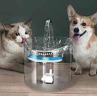 Диспенсер води для котів і собак прозорий 2 л, автоматична поїлка для кішок