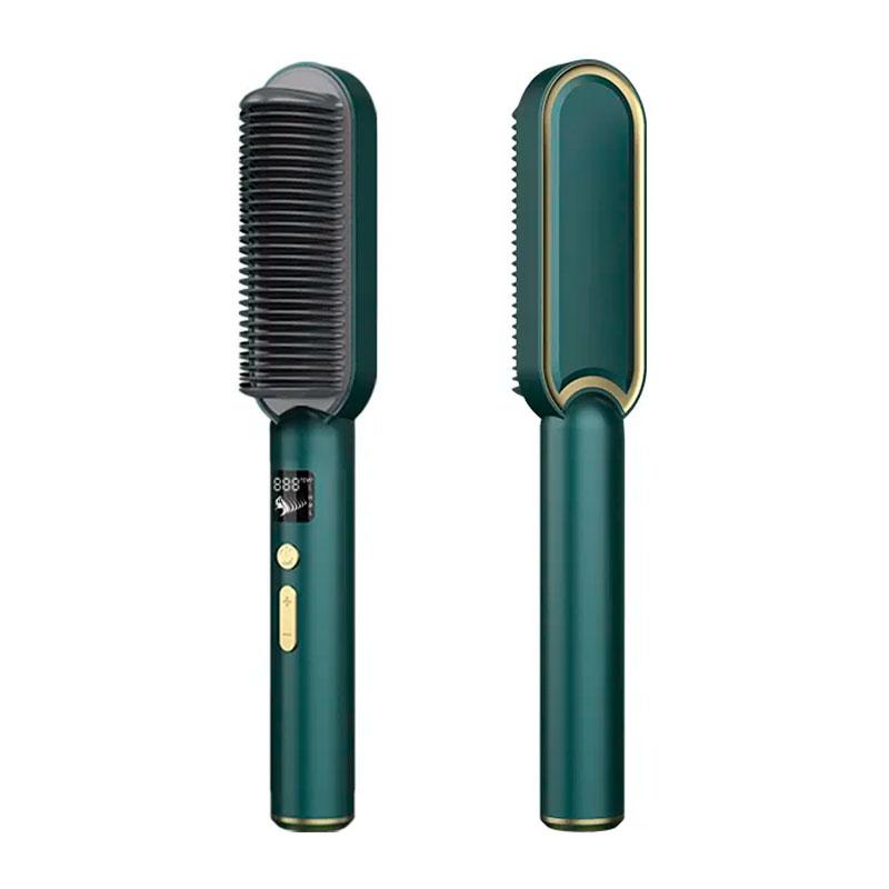 Електрична щітка-випрямляч для вирівнювання та укладання волосся з іонізацією 200°C (зелена)