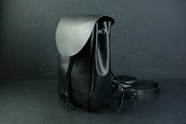 Жіночий шкіряний рюкзак на затяжках, натуральна натуральна шкіра Італійський Краст колір Чорний
