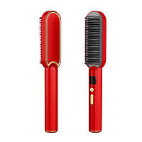 Электрическая щетка-выпрямитель для выравнивания и укладки волос с ионизацией 200°C (красная)