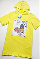 Сукня туніка на дівчинку, на зріст 128, 134, 140, 146, 152 см, тканина, трикотаж тонкий, колір жовтий