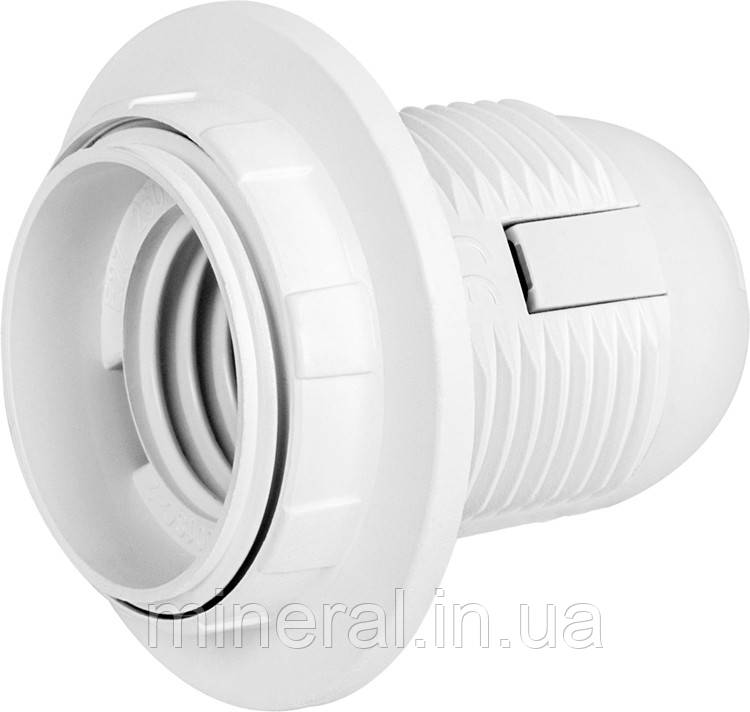 Патрон пластиковий e.lamp socket with nut.E27.pl.white, Е27 з гайкою, білий