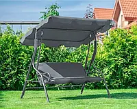 Садова качеля RELAX 260 кг!! трьохмісна з навісом і подушками Сіра садова гойдалка підвісна для відпочинку будинку Польща