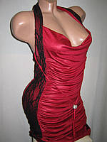 Костюм-двойка t&r женский б/у красный с черным гипюром: короткое платье и балеро размер 46-48