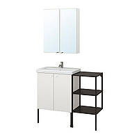 IKEA ENHET/TVALLEN (ИКЕА ENHET / TVÄLLEN) Меблі для ванної кімнати, набір 14 шт., білий, антрацит акумулятор 693.376.55