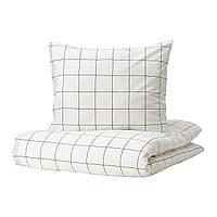 IKEA VITKLÖVER (ИКЕА ВИТКЛЁВЕР) Комплект постільної білизни, білий, чорний/клітина, 150x200/50x60 см 704.906.65