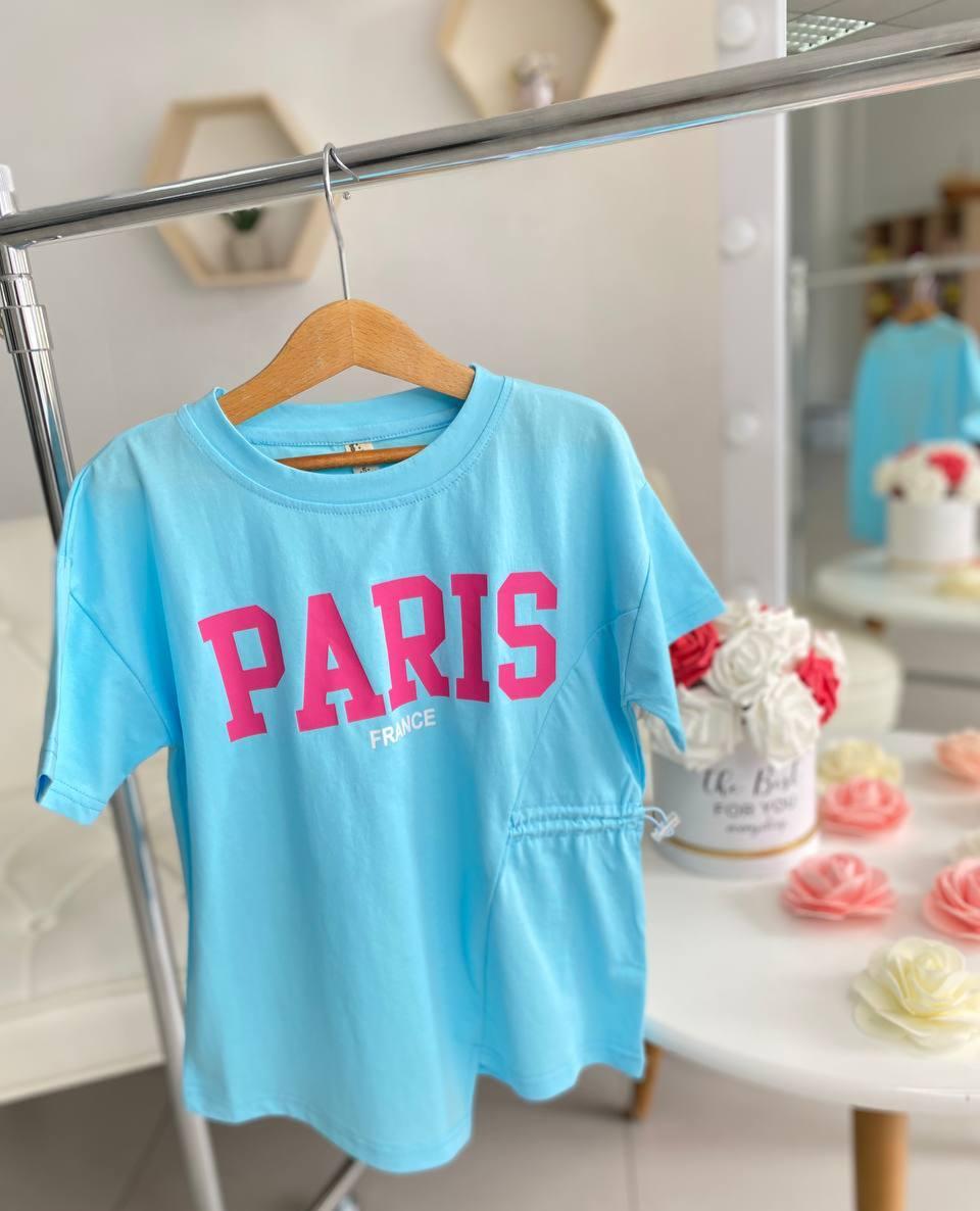Футболка для дівчинки з написом "PARIS" Блакитний 8909, 91, T.G, Блакитний, Для дівчаток, Літо, 122, фото 1