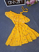 Летнее платье с поясом желтое