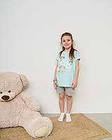 Пижама футболка с шортами для девочки Цветы, Мятный, Рост 156-162 (13-14 лет)