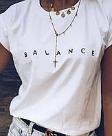 Женская футболка с надписью "Balance" (черный, белый, розовый, бежевый)