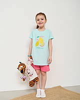 Детский комплект с шортами для девочки Лимоны, Мятный, Рост 122-128 (7-8 лет)