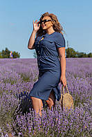 Женское стильное платье летний джинс 42-44,46-48 синий