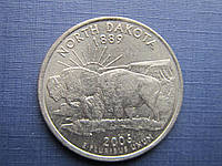 Монета квотер 25 центов США 2006 Р Северная Дакота фауна бизоны