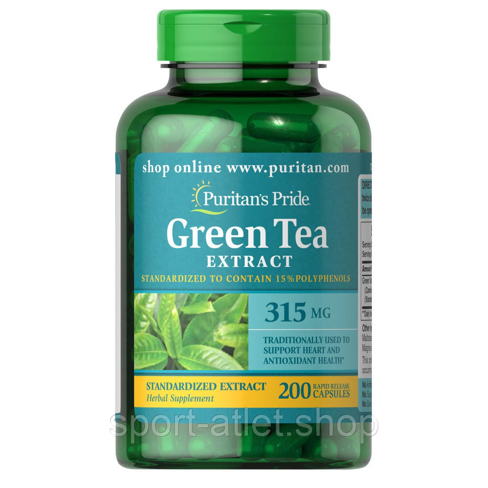 Натуральна добавка Puritan's Pride Green Tea Standardized Extract 315 mg, 200 капсул