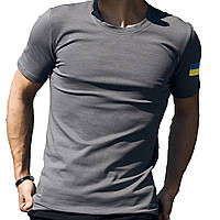 Турецька чоловіча сіра футболка з прапором на плечі/ Базова сіра літня футболка для чоловіків високої якості