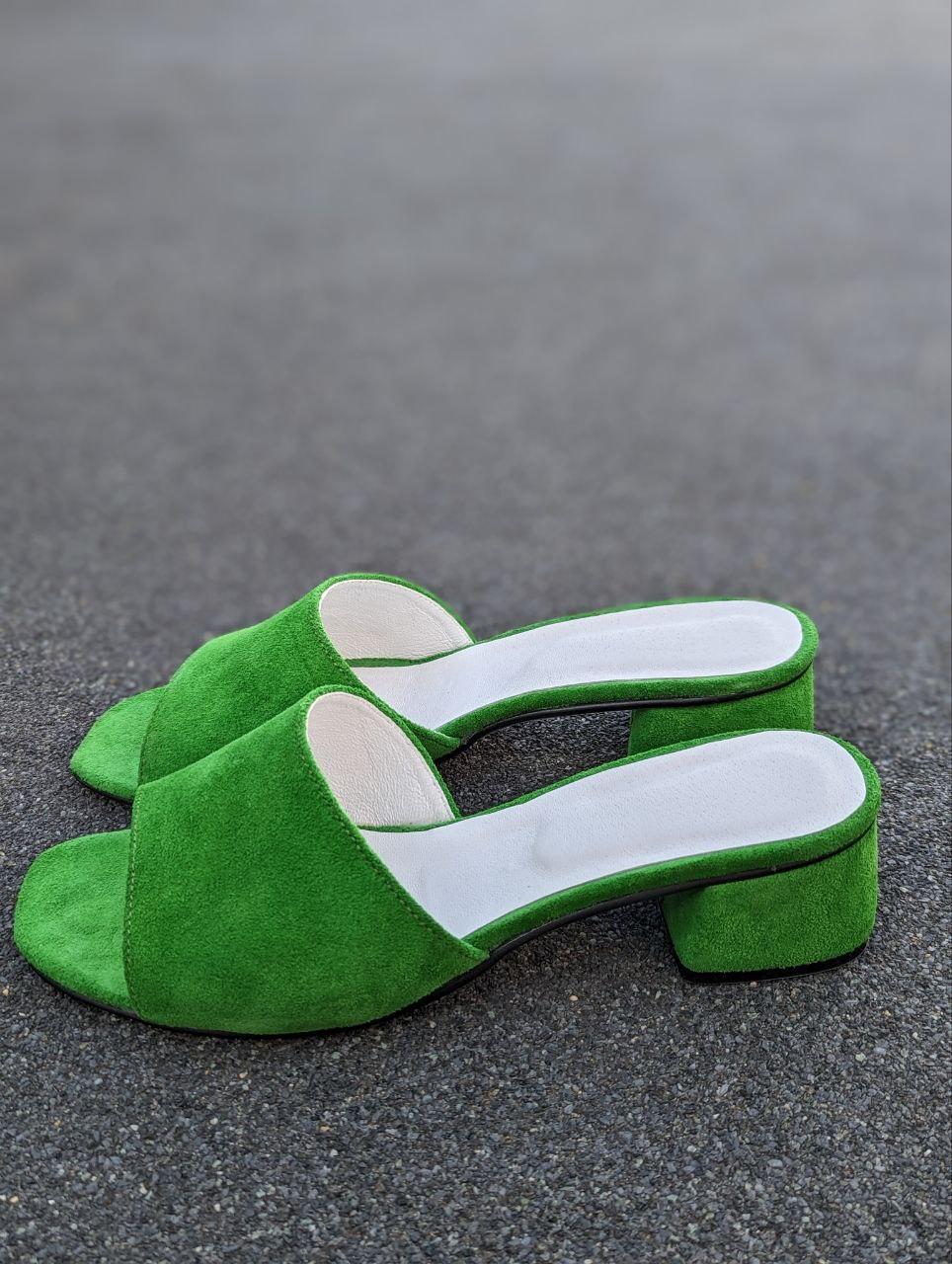STTOPA Розміри 36-44. Шльопанці великих розмірів шкіряні. Каблук 4,5 см. 124-3644-45-1 Зелені, фото 1