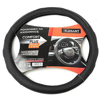 Чохол на кермо M 37-39 см Екошкіра Чорний Сіра нитка (EL 105 460)