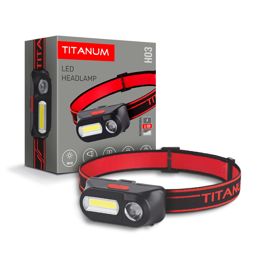 Налобний ліхтарик Titanum TLF-H03 XPE+COB 180Lm 6500K (з TypeC зарядкою)