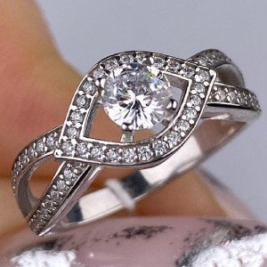 Срібне кільце родоване з фіанітами РН-198, фото 1