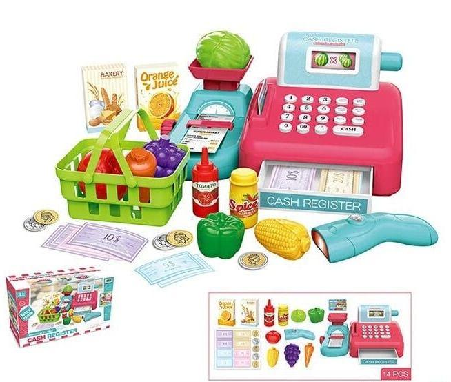 Касовий апарат звук, каса, сканер, продукти, кошик, ваги, у коробці