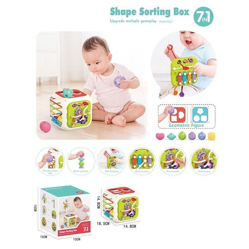 Куб логічний сортер, пальчикові ігри, текстурні елементи, ксилофон, у коробці