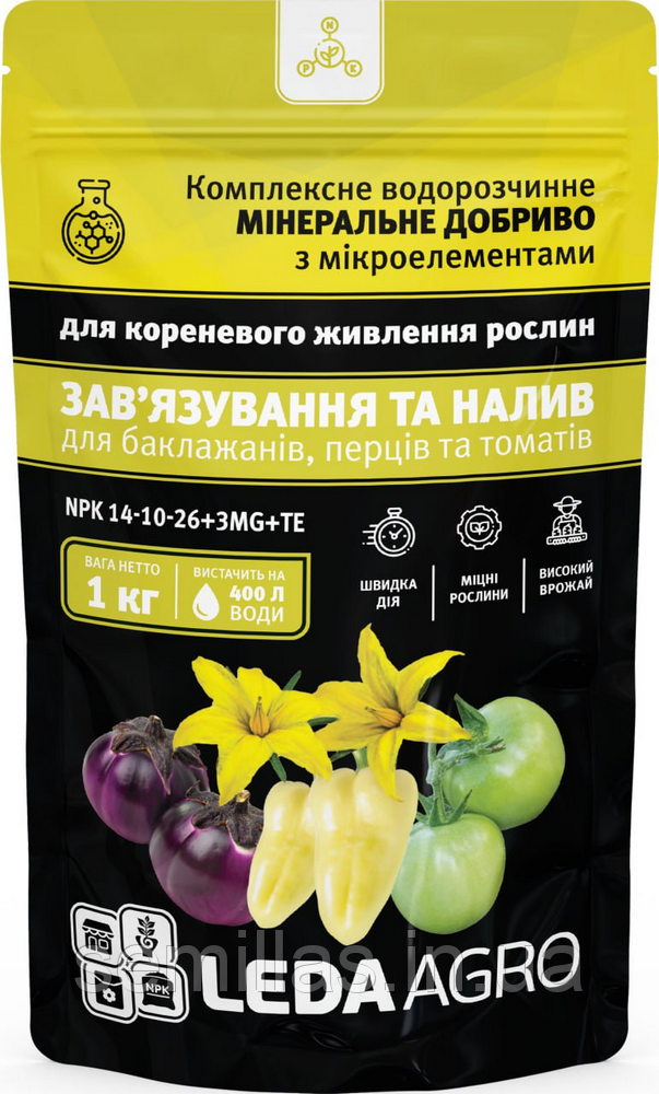 Добриво Зав'язування та Налив (пасльонові), NPK 14-10-26+ТЕ, 1кг, ТМ ЛєдаАгро