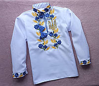Вишита сорочка на хлопчика 110-164см Волошки+герб
